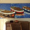 Large 3 oil painting boat scene