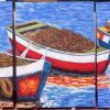 Large 3 oil painting boat scene