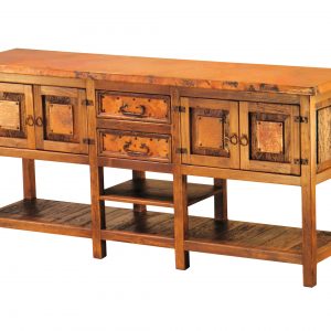 Country Buffet w/ Wood Shelf & Copper