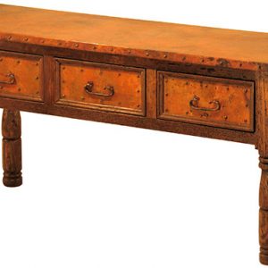 French 3-Drawer Wood Console w/ Copper