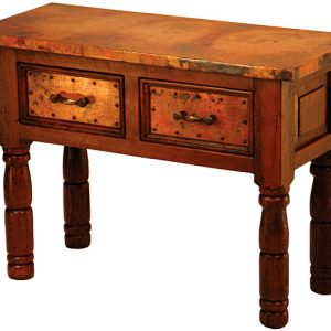 French 2-Drawer Wood Console w/ Copper