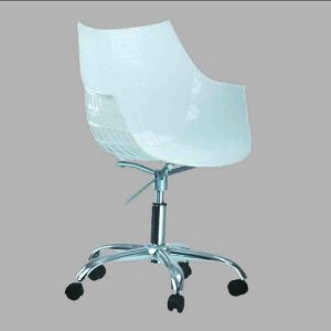 CHROME METAL BASE, POLYCARBONATE SWIVEL SEAT W/WHEELS