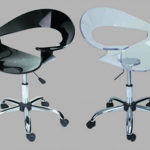 CHROME METAL BASE, ACRYLIC SWIVEL SEAT W/WHEELS